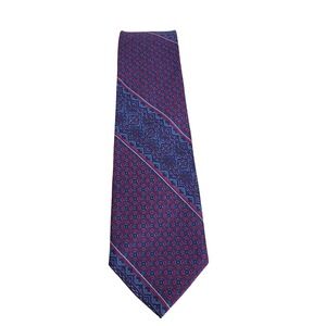 Giorgio‎ Fellini Men's Silk Blend Geometric Pattern Necktie Burgundy Blue